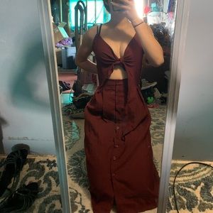 Sweet maroon below the knee button up dress